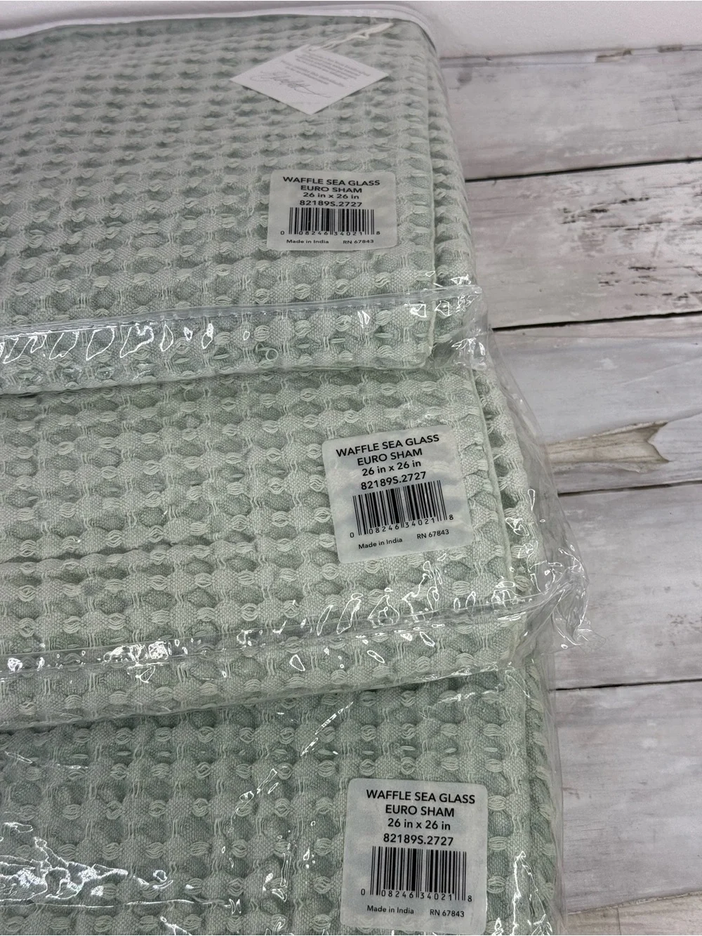 Elisabeth York Lida Waffle Knit Euro Sham in a soft seaglass/sage green tone